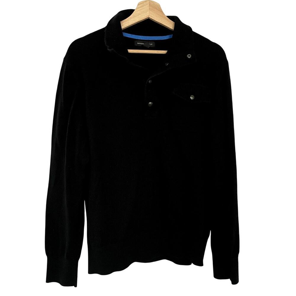 Banana Republic black knit sweater men's size XL casual collared shirt warm